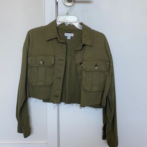 Army Green Denim Cropped Jacket
